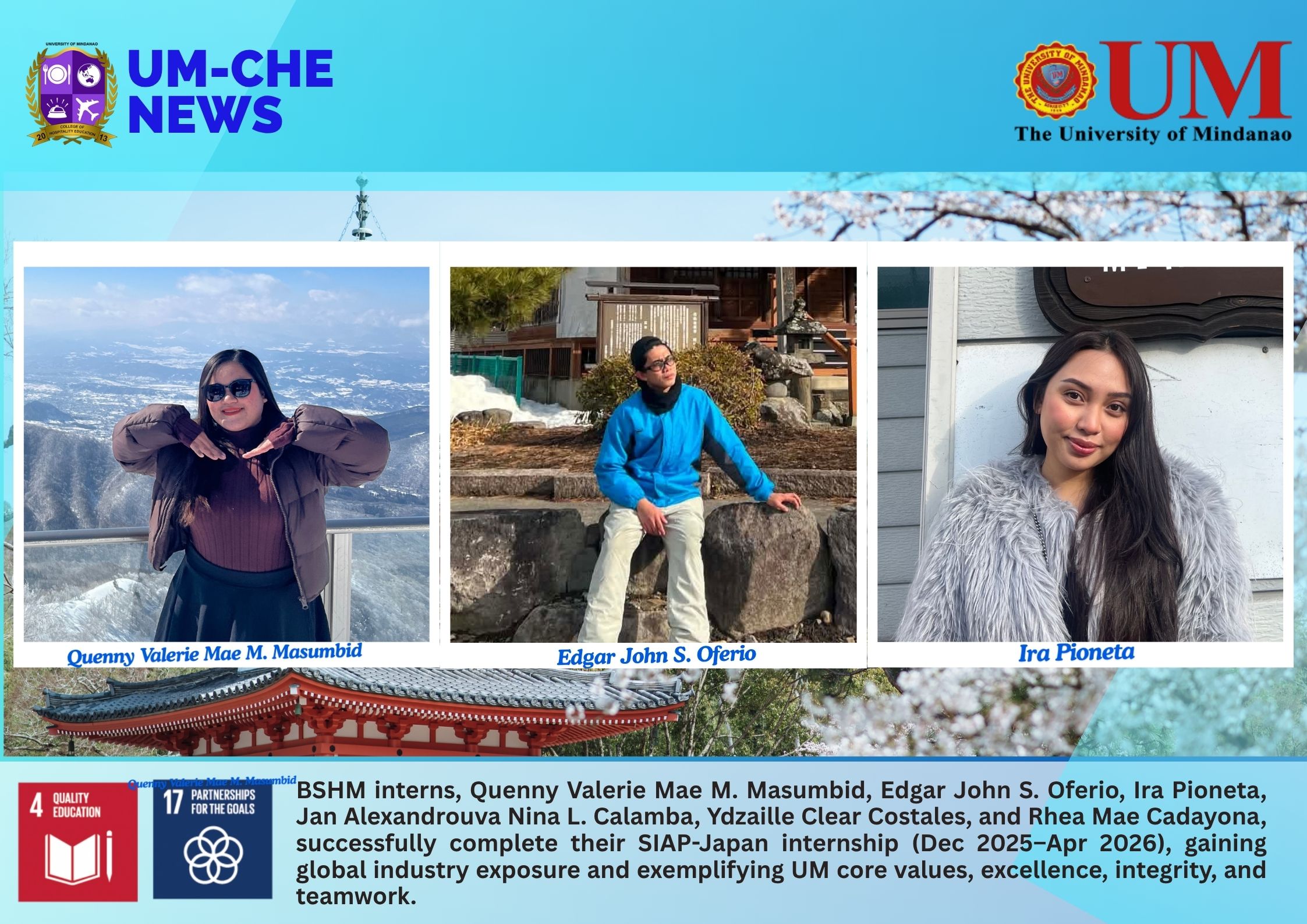 The College of Hospitality Education Welcomes Back BSHM Interns from SIAP-Japan (December 2025 – April 2026)